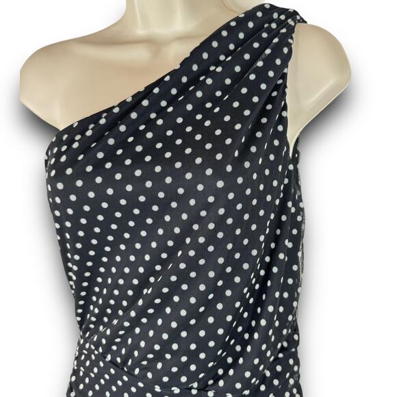 Love X Design One Shoulder Bodycon Midi Dress Black White Polka Dot Size Medium - Picture 3 of 8